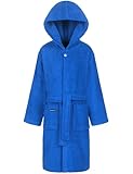 Morgenstern Bademantel Kinder Mädchen Jungen Frottee Baumwolle Kapuze Mittelblau 146-152