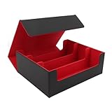 Kartendeckbox, 105 x 290 x 245 mm Magnetische Verschluss von großer Kapazität PU Lederspeicher für Spielkarten Tarotkarten 3 Zeilen Entwurf von 1800+ Karten Schutz Filzfeind (Schwarze Hülle mit rotem