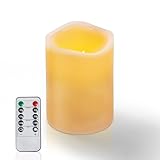 Homemory Flackernde Flammenlose Wachskerzen, Batteriebetriebene Kerzen mit Fernbedienung und Timer, Outdoor& Indoor ohne Flamme LED-Stumpenkerzen, Elfenbein,7, 5cm x 10cm
