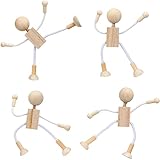 Holzfiguren, 4 Stück Biegepuppen aus Naturholz Holzfiguren zum Bemalen für Kinder DIY-Set für Tischdekoration & Bastelprojekte