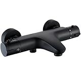 Badewannenarmatur Thermostat Schwarz, Rainysprit Duscharmatur Thermostat Wannenarmatur, Schwarz Mischbatterie Badewanne mit Thermostat, Badewannenarmatur Mischbatterie für 2 Verbrauche, Schwarz