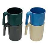 Belle Vous 4 tlgs Becher Plastik Set - 400 ml Unzerbrechliche Wiederverwendbare Plastikbecher mit Henkel - BPA-Freie Becher für Heißgetränke & Kaltgetränke - Mikrowellen- & Spülmaschinenfest - Camping