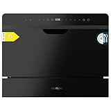 Cecotec Kompakte Teilintegrierbare Spülmaschine 6 Gedecke Bolero Aguazero 2500 S-BI Schwarzglas. 1380W, Schwarze Glasoberfläche, Niedriger Verbrauch, 5 Programme, Touchpanel, Startzeitvorwahl