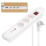 Einbausteckdose mit 67W USB-C, 3 Steckdosen & 3 USB-Anschlüsse, Sewingvr Versenkbare Tischsteckdose, Einbau Steckdosenleiste für Schreibtisch/Büro/Küche, 1,8m Kabel, Weiß