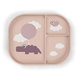 Done by Deer Foodie Menüteller Happy clouds Rosa, 22x18xH2cm – Teller mit Unterteilung und praktischer rutschfeste Unterseite – Plastikteller aus 100% PP in Lebensmittelqualität mit rutschfestem TPE