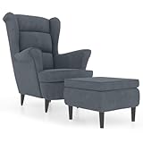 vidaXL Ohrensessel mit Hocker Armlehnen Fernsehsessel Polstersessel Loungesessel Wohnzimmersessel TV Sessel Ruhesessel Relaxsessel Dunkelgrau Samt