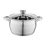 Florina Oliver 22 cm 4,8 L Edelstahltopf mit Glasdeckel | Für Induktion, Gas, Elektro, Ceran | Messskala innen | Spülmaschinengeeignet | Hitzebeständiger Deckel | Langlebig & robust