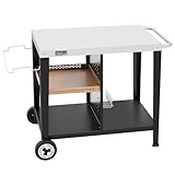 Royal Gourmet Grilltisch mit 85x50 cm Edelstahlplatte 3-Etage Grillwagen für Tischgrill und Pizzaöfen, Rollwagen mit Griffen, Müllbeutelhalter & Aufbewahrungsregalen, Einfaches Reinigen & Bewegbar