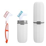 Wanmu Prothesenreinigungsbürsten, 2 Stück Prothesenbürste Doppelseitige Zahnbürste mit Moderaten Mehrschichtigen Borsten Zahnersatzbürste mit Tragbare Zahnbürstenbox für die Prothesenpflege