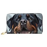 QGGHNISD Two Lions Damen Geldbörse Lang Leder Geldbörse mit Reißverschluss Kartenfächer Bargeldfach Clutch Geldbörse, Rottweiler Dogs Zungenkopf, Einheitsgröße