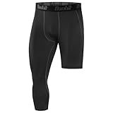 Runhit Herren Einbein-Kompressionsstrumpfhose für Basketball, 3/4-Länge, Capri-Laufhose, Leggings, Workout, Athletic Base Layer, Schwarz: 3/4 lang rechts & kurz halb links, 3X-Groß