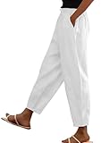 bolukets Leinenhose Damen 7/8 Leichte Freizeithose Casual Musselin Sommerhose Stoffhose Kordelzug Straight Leg Hose Mit Taschen