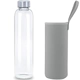 Reeho 1l / 1 liter Trinkflasche Glas auslaufsicher Glasflasche Wasserflasche mit Neoprenhülle für Sport, Fahrrad, Fitness, Gym