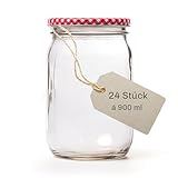 Blumixx Einmachgläser mit Schraubdeckel 24er Pack Einmachglas mit Deckel - 900ml Fassungsvermögen - Ideal für Erntezeit, Konservierung & stilvolle Aufbewahrung
