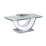 Stella Trading SWING Couchtisch Glas in Hochglanz weiß - stylisher Glastisch mit geschwungenem Gestell in U-Form für Ihren Wohnbereich - 120 x 48 x 60 cm (B/H/T)
