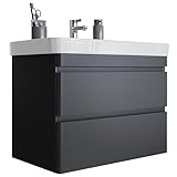 Newroom Waschbeckenunterschrank inkl. Waschbecken lackiert - Anthrazit matt - Hängend - mit viel Stauraum - 80x63x46 cm (BxHxT) - Badezimmermöbel, Waschtisch, Unterschrank