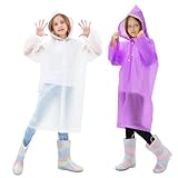 2er-Pack Kinder-Regenponcho, EVA-Regenmantel-Poncho, wiederverwendbarer wasserdichter Regenponcho für Mädchen und Jungen, atmungsaktiver Regenschutz-Regenmantel für Wander- und Campingausflüge