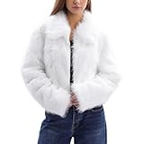 Amazhiyu Felljacke Pelzmantel Damen, Kunstfell Jacke Kunstpelz Mantel Pelzjacke, Kurz Plüschmantel Winterjacke, Faux Fur Coat Mit Reißverschluss und Pockets, Weiß, S