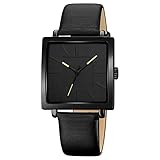 Simplicity Quadratische Damen-Armbanduhr, elegant, analoge Quarzuhr mit Lederarmband, wasserdichte modische Armbanduhr für Damen und Mädchen, Black Black