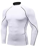 LWISMIL Herren-Kompressionsshirt, langärmelig, Stehkragen, athletisches Baselayer-T-Shirt, schnelltrocknend, für Workout, Sport, Fitnessstudio, Mock Rollkragen, Weiß, Mittel