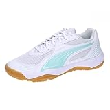 PUMA Unisex Kinder Solarflash Iii Jr Indoor Court Shoe, Puma White Electric Peppermint, 36 EU