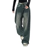TBloevwlh eans-Hose Jeanshose gerader Schnitt Straight-Fit High Waist bis Übergröße Damen Ultraweiche Jeans mit mittelhohem Bund und weitem Bein