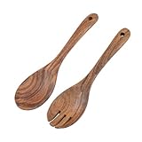 muso wood Salatbesteck, Holz Salatbesteck 2 Stück 26cm Salatgabel und Salatlöffel Besteck Set Langgriff -Akazienholz