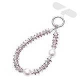 VirgoCCY Handy-Anhänger mit Perlen und Kristallen, luxuriös, glitzernd, mit Perlen, zum Aufhängen, Zubehör, Schlüsselanhänger, Anti-Verlust-Handy-Schlüsselband für Damen und Mädchen, lila Perle
