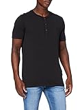 camel active Herren Kurzarm Henley T-Shirt mit Knopfleiste Schwarz, Menswear-XXL