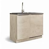 Stella Trading Sanibel Moderner Spülenunterschrank Küche in Chromix Weiß, Chromix Anthrazit FSC-Zertifiziert - Geräumiger Küchenschrank mit viel Stauraum - 110 x 94 x 60 cm (B/H/T)