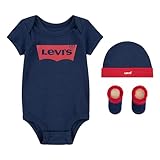 Levi's Kids Classic batwing infant hat bodysuit bootie set 3pc Baby Jungen Pastel Turquoise 0-6 Monate