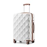 British Traveller Hartschalenkoffer Mittelgroß Handgepäck Koffer 64 * 43 * 26.5cm Reisekoffer Mittelgroß Koffer Trolleys ABS+PC mit TSA-Schloss Rollkoffer Suitcase Creme