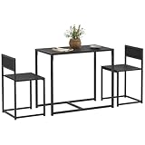 HOMCOM 3-TLG. Essgruppe, Küchentisch mit 2 Stühlen, Esstisch Set, Esszimmergruppe, Esstisch für Esszimmer, Küche, Metall, Schwarz