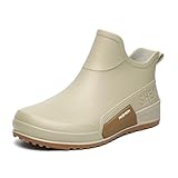 Gummistiefel Damen, Gummistiefel Wasserdicht rutschfeste Regenstiefel Mit Absatz Anti-Rutsch Knöchel Gummi Stiefel Stiefeletten Mit Komfort Einlegesohle, Beige, 37