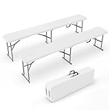Bonnlo 2er-Set Klappbank – Gartenbank Wetterfest aus Kunststoff, Sitzbank Flur, Bierbank, 183 x 28 x 43 cm, ideal für Garten, Camping & Outdoor, Weiß