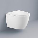 SANFINO® Wand WC Spülrandlos mit Tornado Spülung I Hänge WC Tiefspüler inkl. Toilettensitz mit Absenkautomatik (Softclose) & Quick-Release, WC Deckel aus Duroplast, Kloschüssel hängend, Matt Weiß