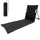 FUFRE Strandmatte mit Rückenlehne, Tragbare Strandliege Klappbar Leicht, Gepolsterte Strandmatte Klappbar mit Griff, Antifouling Dauerhaft, für Strand Garten Terrasse Camping Park (Lang-Schwarz)