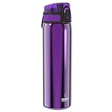 ION8 Leicht Stahl-Trinkflasche, 600 ml, Nicht IsoliertAuslaufsicher, Einhandöffnung, Sichere Verriegelung, Spülmaschinenfest, Klappdeckel, Tragegriff, Leicht zu Reinigen, Violett