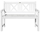 Landhausbank Lübeck, 2-Sitzer Gartenbank, weiß Washed, Länge 120 cm, Parkbank aus Eukalyptus, Holzbank für Balkon, Terrasse, Garten