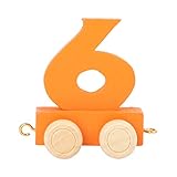 Small Foot Design 10568 Zahlenzug 6' aus Buntem Holz mit Vier Kleinen Rädern sowie Verbindungsmöglichkeit mit Anderen Zahlenzügen, Oranje