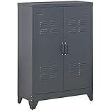 HOMCOM Aktenschrank Metallschrank Mehrzweckschrank mit magnetischer Lamellen-Doppeltür Verstellbarer Einlegeboden Büroschrank Aufbewahrungsschrank für Arbeitszimmer, Wohnzimmer 75 x 33 x 110 cm Grau