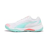 PUMA Unisex Solarstrike III W+ Indoor Court Shoe, White-Electric Peppermint, 40 EU