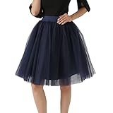 Midi Tüllrock Damen Schwarz-Tutu Rock Weiß Frauen-High Waist A Linien Knielang Ballettrock Tanzrock Tütü Röcke für Karneval Kostüm 50er Rockabilly Kleid Petticoat FaschingsKostüme Unterrock