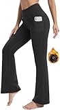 IUGA Fleece gefütterte Bootcut Yogahose mit Taschen für Frauen Thermo Bootleg Hosen Winter Workout Flare Leggings, schwarz, Groß
