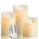 Biyanuo LED-Kerzen, flammenloses kerzenlichter，10,2 cm, 12,7 cm, 15,2 cm, Echtwachskerze, Stumpenkerze, Fernbedienung mit 10 Tasten, mit 24-Stunden-Zeitschaltuhr
