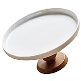 DEARMAMY Retro Dessertständer aus Keramik und Holz Dekorative Tortenplatte mit Hohem Fuß Stilvoller Food Display Stand für Buffet Party und Geburtstag Robuste Tischaufbewahrung für Kuchen