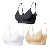 Comfyin Bustier Damen Gepolstert Sport BH Set ohne Bügel Yoga BH Top 3er Pack, Schwarz+weiß+beige, M