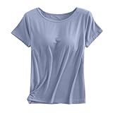 Damen-Tanktop mit integriertem BH, trendig, sportlich, einfarbig, ärmellos, Basic-Shirts, kurzärmelig, Laufen, Rundhalsausschnitt, modisch, Sommer, Sport, Tanktop, Y2K, Workout, Freizeit, Frühling
