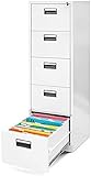 Jan Nowak Hängeregistraturschrank V005 Hängemappenschrank Hängeregisterschrank Aktenschrank mit 5 Schubladen Pulverbeschichtung Stahlblech 162 cm x 46 cm x 62 cm (H x B x T) (Weiß)