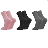Utensilsto 3 Paar Yoga Socken Damen Rüschensocken Stoppersocken 36-41 Pilates Socken Damen Griffsocken für Frauen Mädchen Yoga Zuhause Reha Dance Workout
